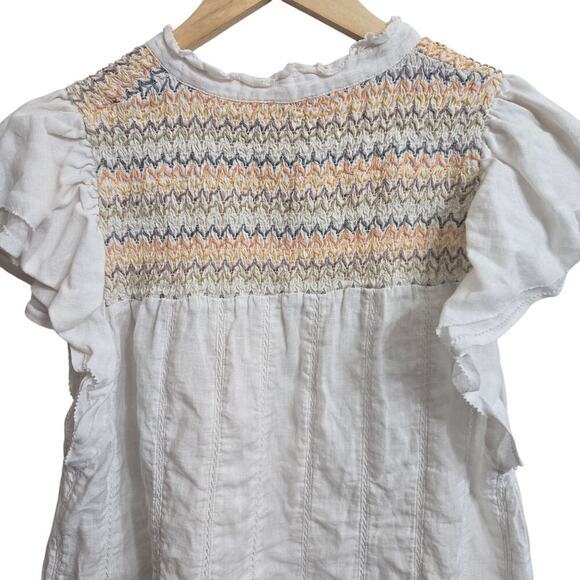 Faherty Women Honokaia Linen Embroidered Flutter Sleeve Top M Boho Peasant - Picture 7 of 11